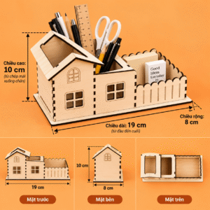 Hộp Đựng Bút CUTE HOMEY 3 Ngăn Bằng Gỗ Plywood
